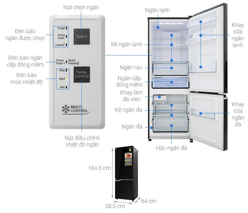 Thông số kỹ thuật Tủ lạnh Panasonic Inverter 290 lít NR-BV320GKVN