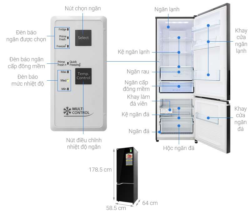 Thông số kỹ thuật Tủ lạnh Panasonic Inverter 322 lít NR-BV360GKVN