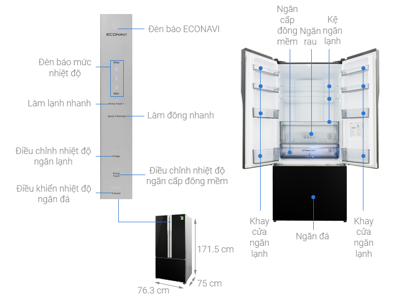 Thông số kỹ thuật Tủ lạnh Panasonic Inverter 446 lít NR-CY550GKVN