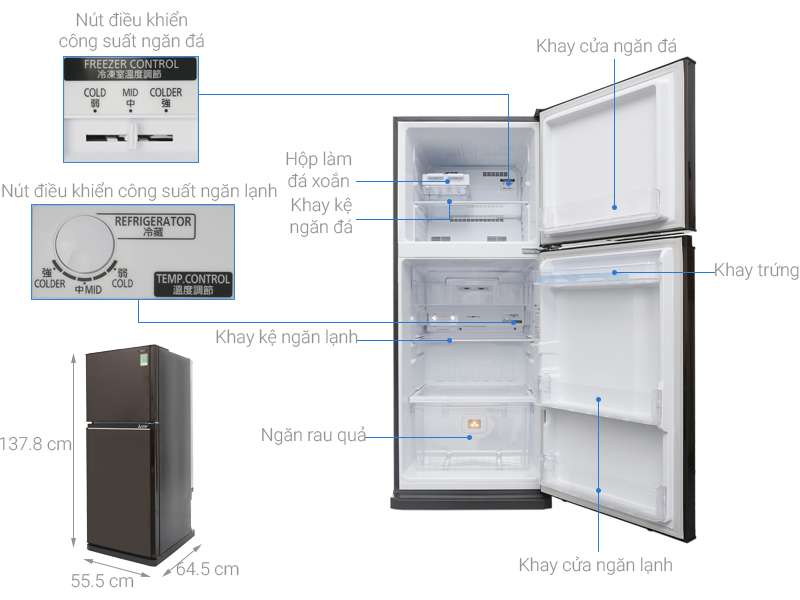 Thông số kỹ thuật Tủ lạnh Mitsubishi Electric Inverter 206 lít MR-FV24EM-BR-V