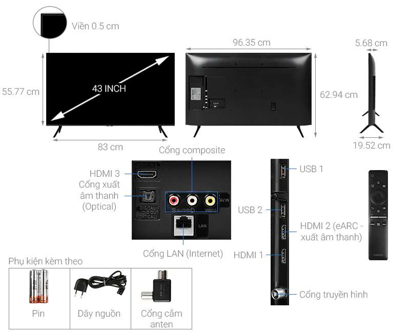 Thông số kỹ thuật Smart Tivi QLED Samsung 4K 43 inch QA43Q60T