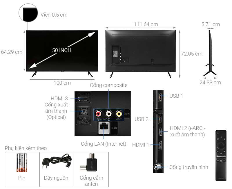 Thông số kỹ thuật Smart Tivi QLED Samsung 4K 50 inch QA50Q60T