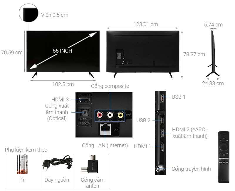 Thông số kỹ thuật Smart Tivi QLED Samsung 4K 55 inch QA55Q60T
